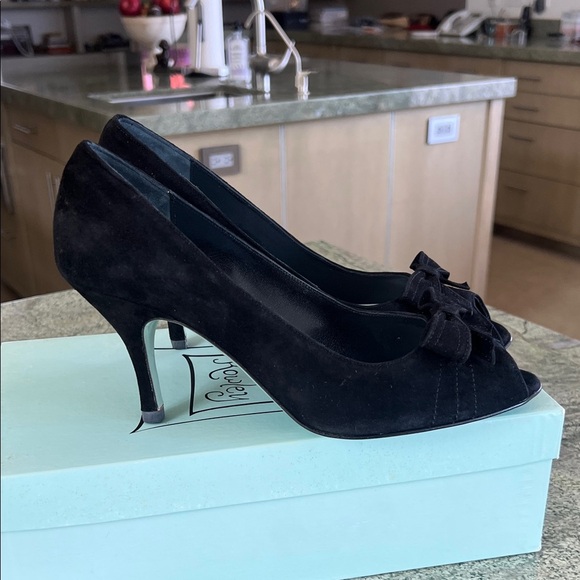 Vintage 8.5 Black suede Peep-Toe Heels 8.5 - Picture 4 of 6